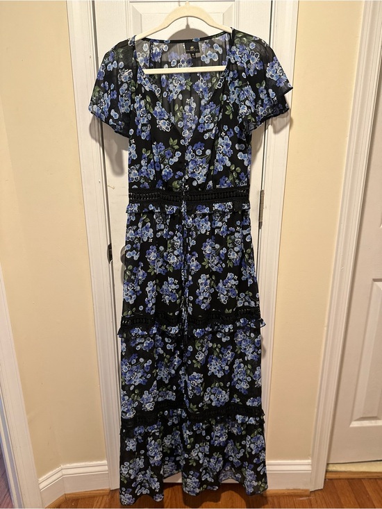 Disney Dresses & Skirts - Blue Floral Maxi Dress with Waist Tie - Disney